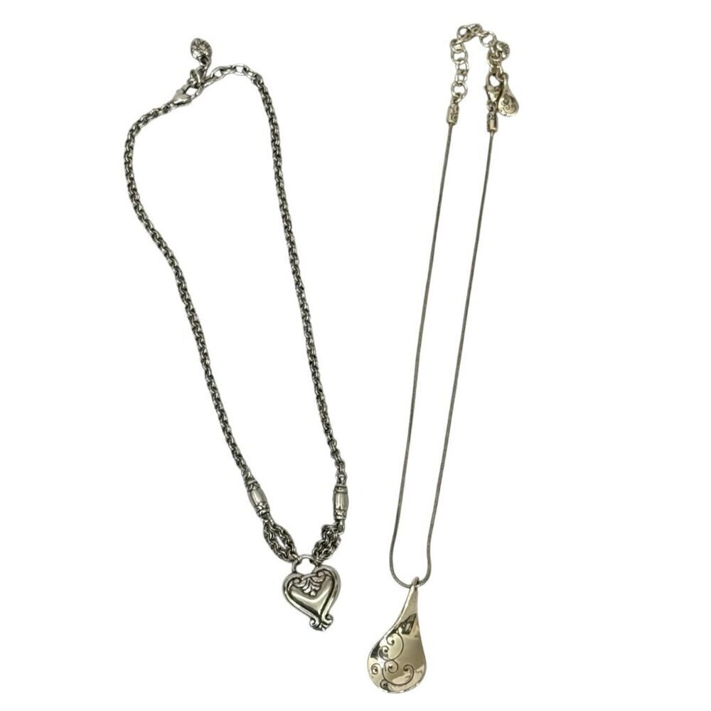 Brighton Silver Toned Twirl & Blaire Heart Pendant Necklaces 2 PC LOT Adjustable